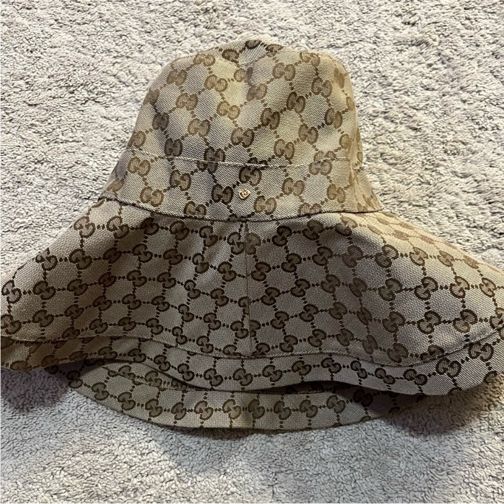 Gucci Tan Monogram Wide-Brim Hat
